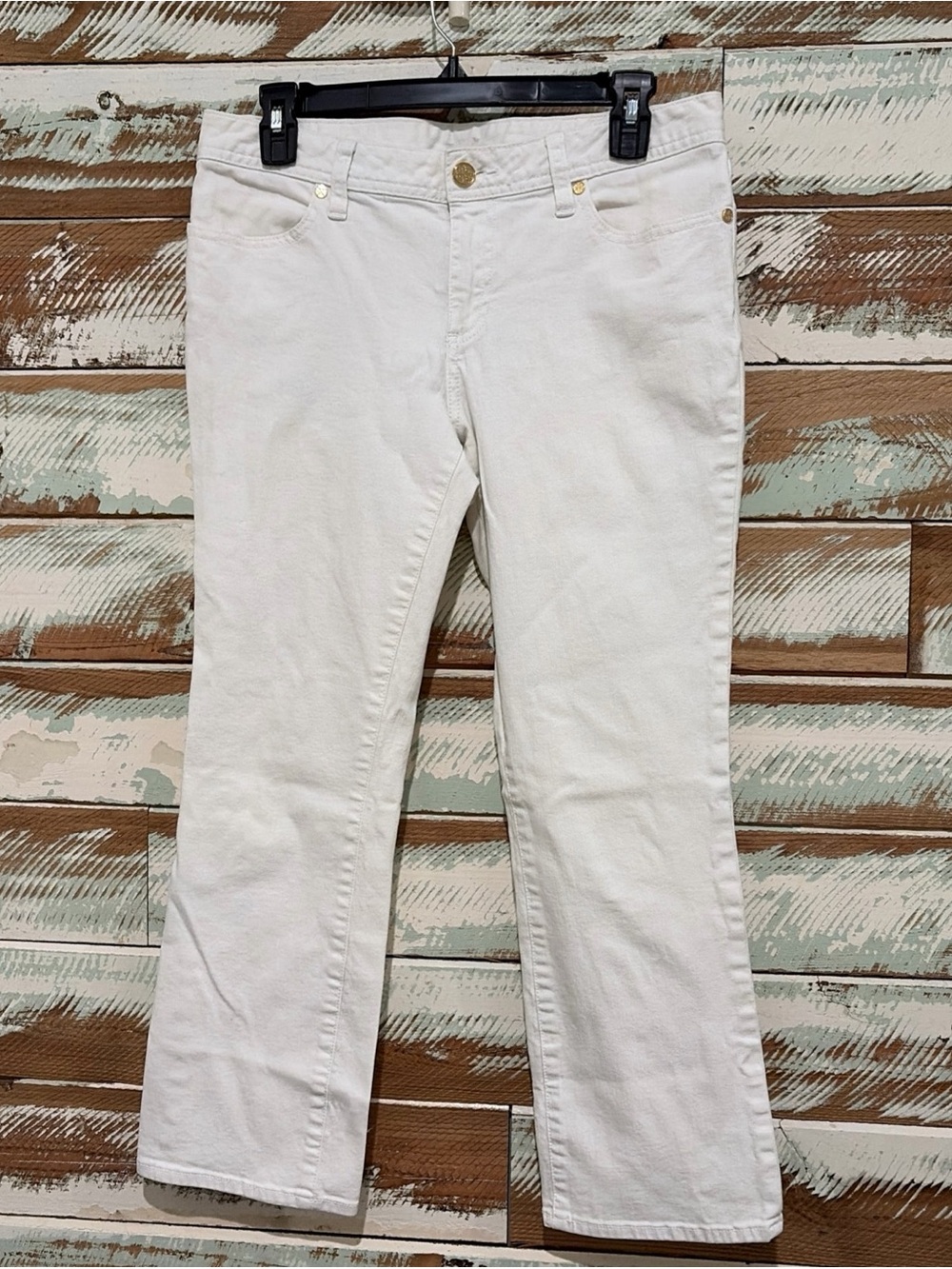Tory Burch Cream Cropped Straight-Leg Jeans - Picture 2 of 9